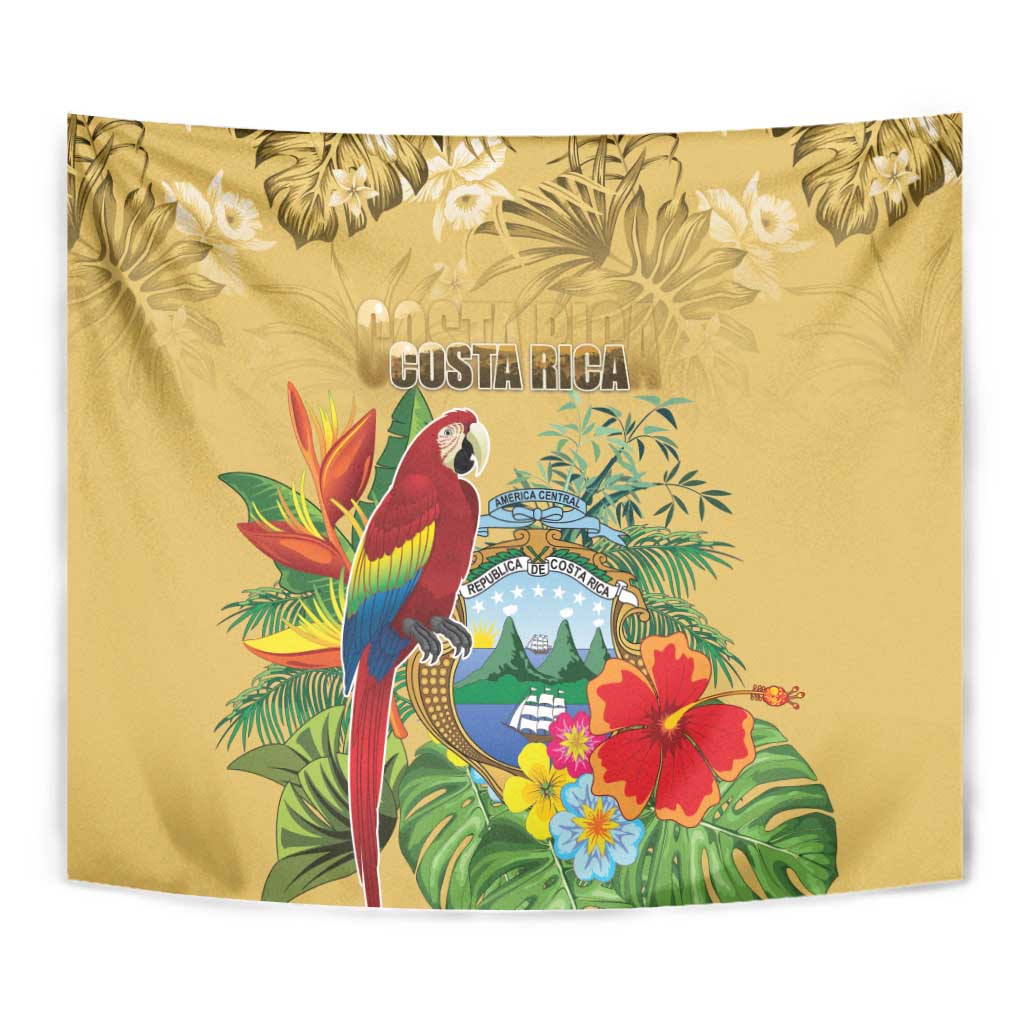 Costa Rica Independence Day Tapestry Scarlet Macaw Parrot Tropical Flowers - Wonder Print Shop