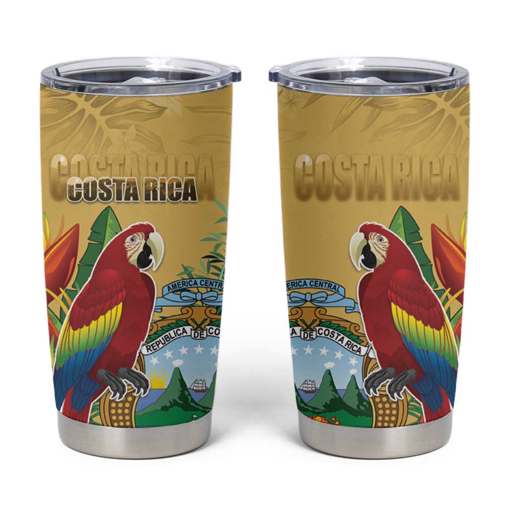 Costa Rica Independence Day Tumbler Cup Scarlet Macaw Parrot Tropical Flowers - Wonder Print Shop