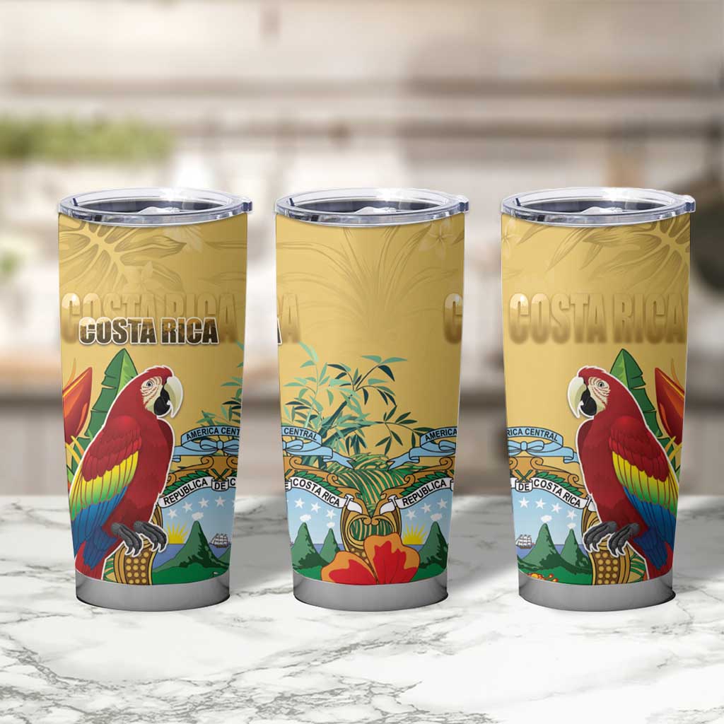 Costa Rica Independence Day Tumbler Cup Scarlet Macaw Parrot Tropical Flowers - Wonder Print Shop
