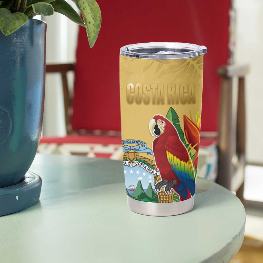 Costa Rica Independence Day Tumbler Cup Scarlet Macaw Parrot Tropical Flowers - Wonder Print Shop