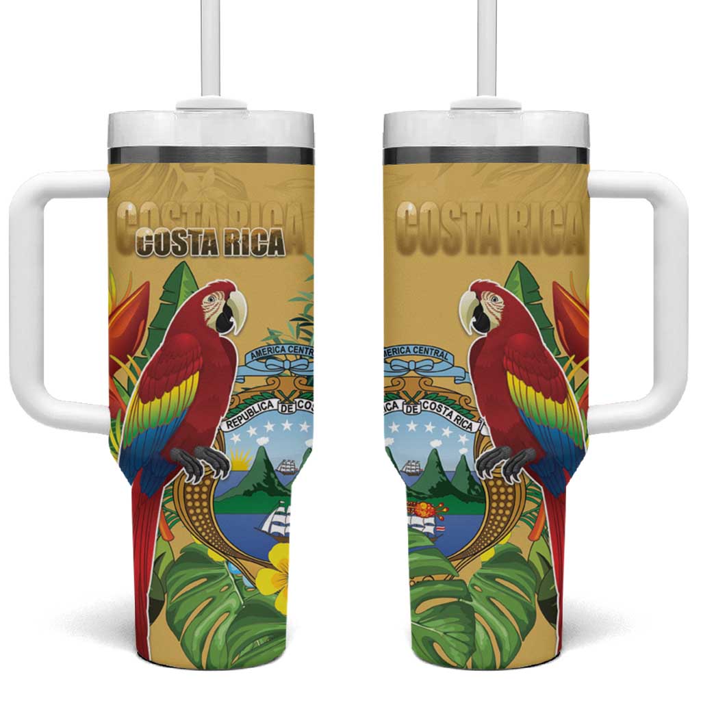 Costa Rica Independence Day Tumbler With Handle Scarlet Macaw Parrot Tropical Flowers - Wonder Print Shop