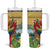 Costa Rica Independence Day Tumbler With Handle Scarlet Macaw Parrot Tropical Flowers - Wonder Print Shop
