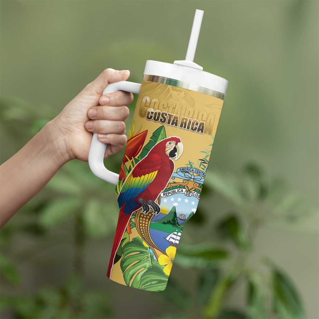 Costa Rica Independence Day Tumbler With Handle Scarlet Macaw Parrot Tropical Flowers - Wonder Print Shop