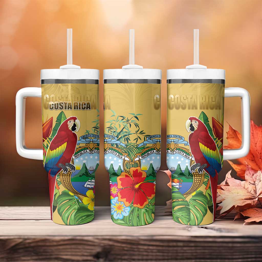 Costa Rica Independence Day Tumbler With Handle Scarlet Macaw Parrot Tropical Flowers - Wonder Print Shop