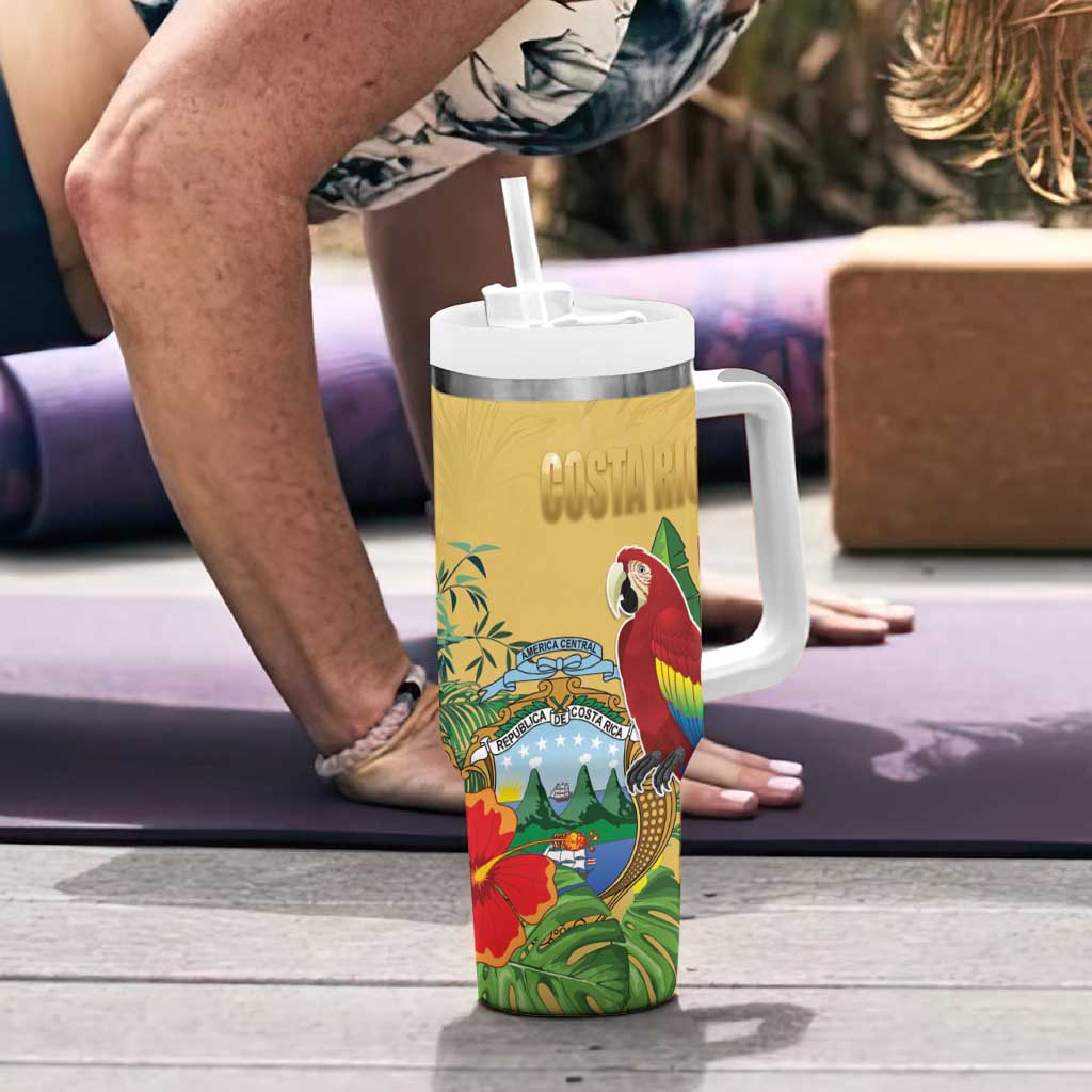 Costa Rica Independence Day Tumbler With Handle Scarlet Macaw Parrot Tropical Flowers - Wonder Print Shop