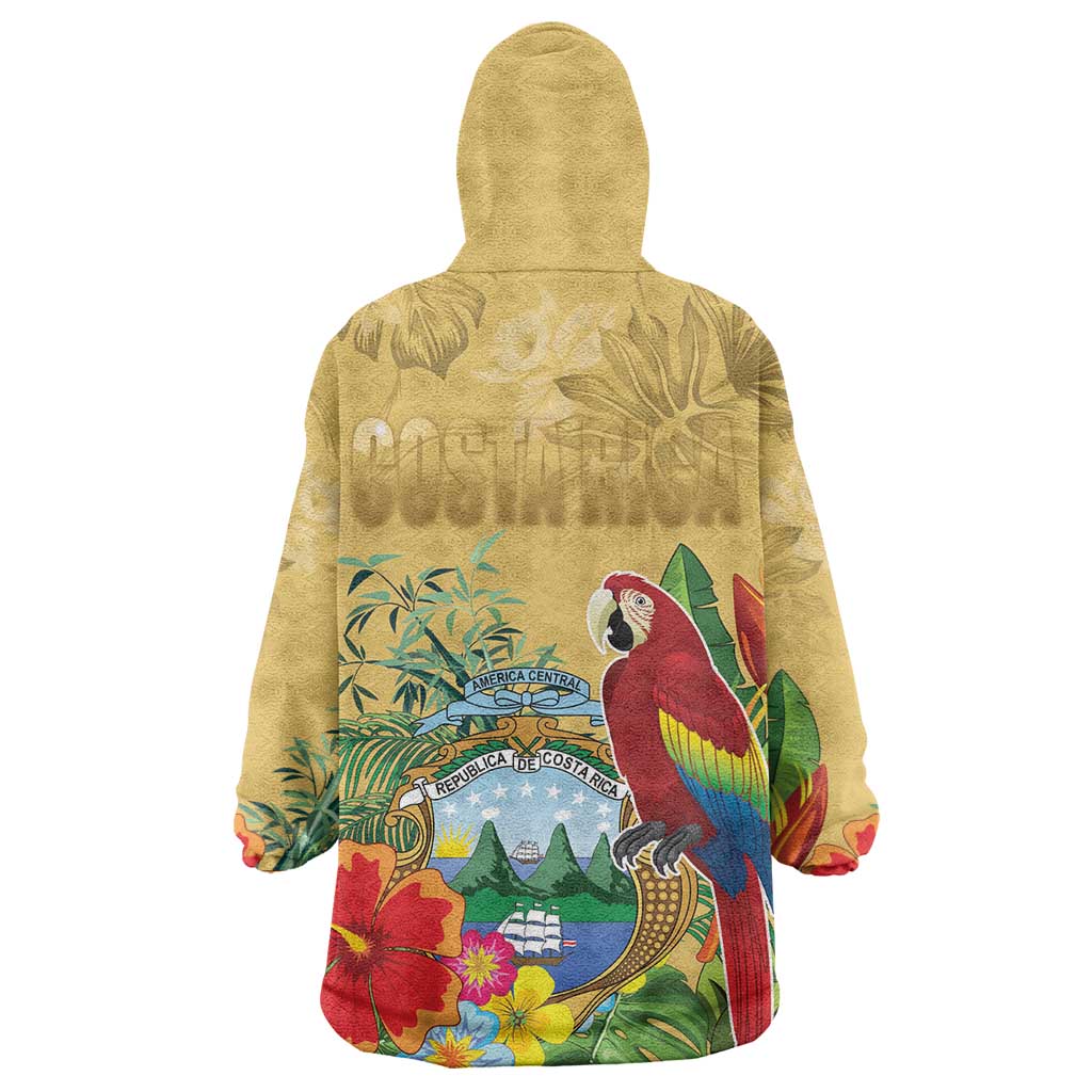 Costa Rica Independence Day Wearable Blanket Hoodie Scarlet Macaw Parrot Tropical Flowers - Wonder Print Shop