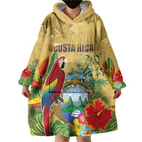 Costa Rica Independence Day Wearable Blanket Hoodie Scarlet Macaw Parrot Tropical Flowers - Wonder Print Shop