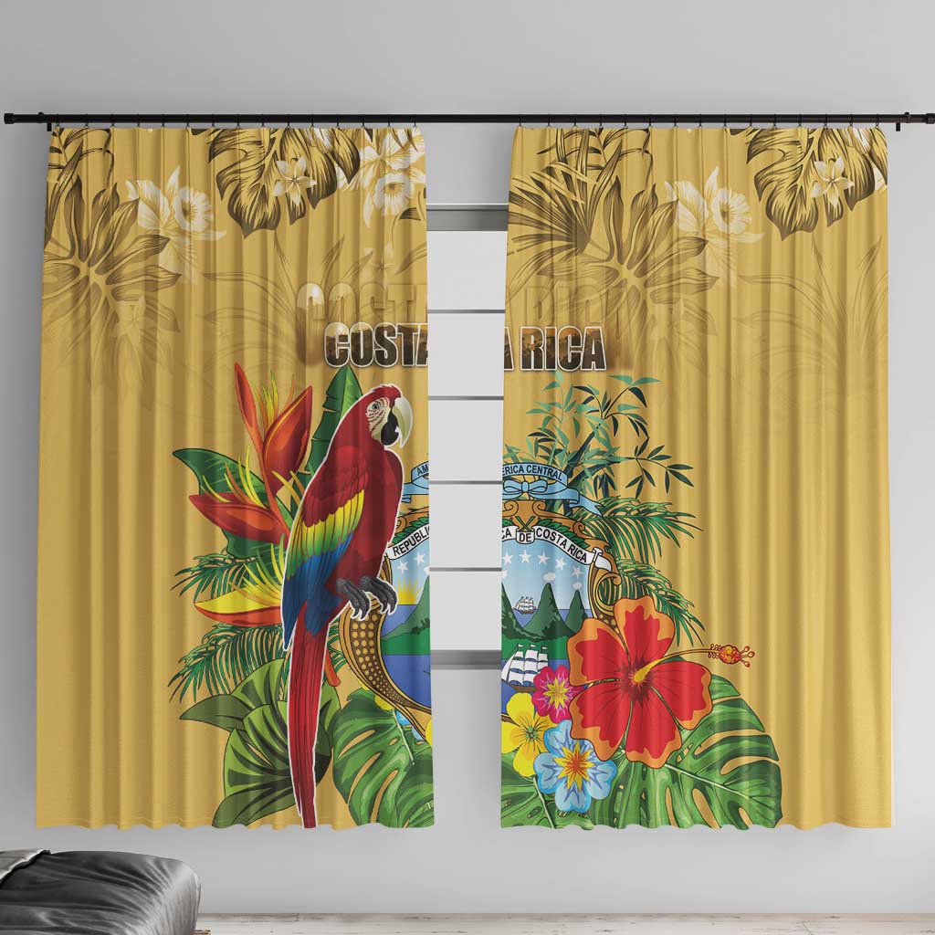Costa Rica Independence Day Window Curtain Scarlet Macaw Parrot Tropical Flowers - Wonder Print Shop