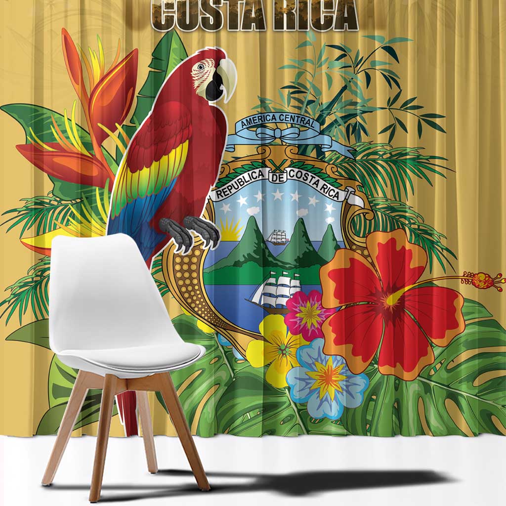 Costa Rica Independence Day Window Curtain Scarlet Macaw Parrot Tropical Flowers - Wonder Print Shop