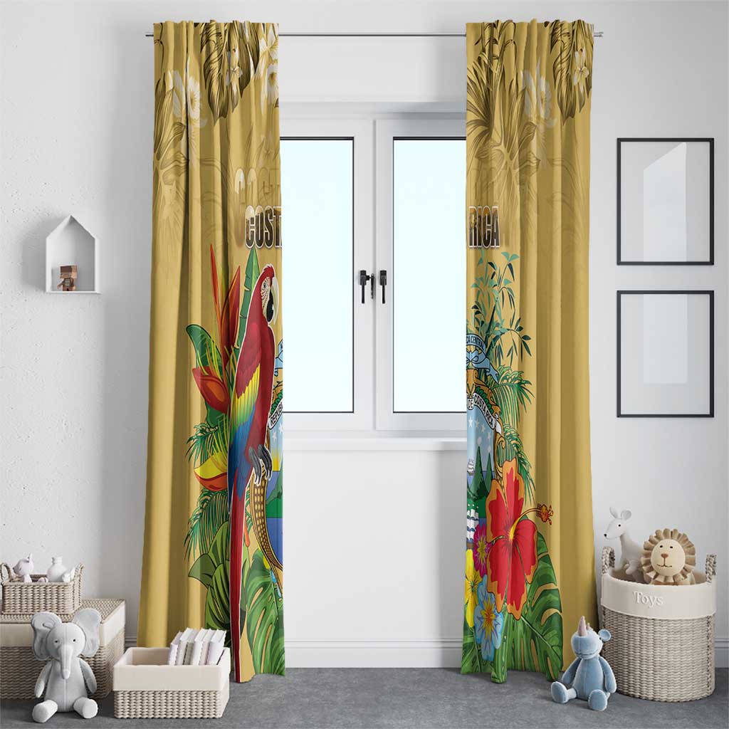 Costa Rica Independence Day Window Curtain Scarlet Macaw Parrot Tropical Flowers - Wonder Print Shop