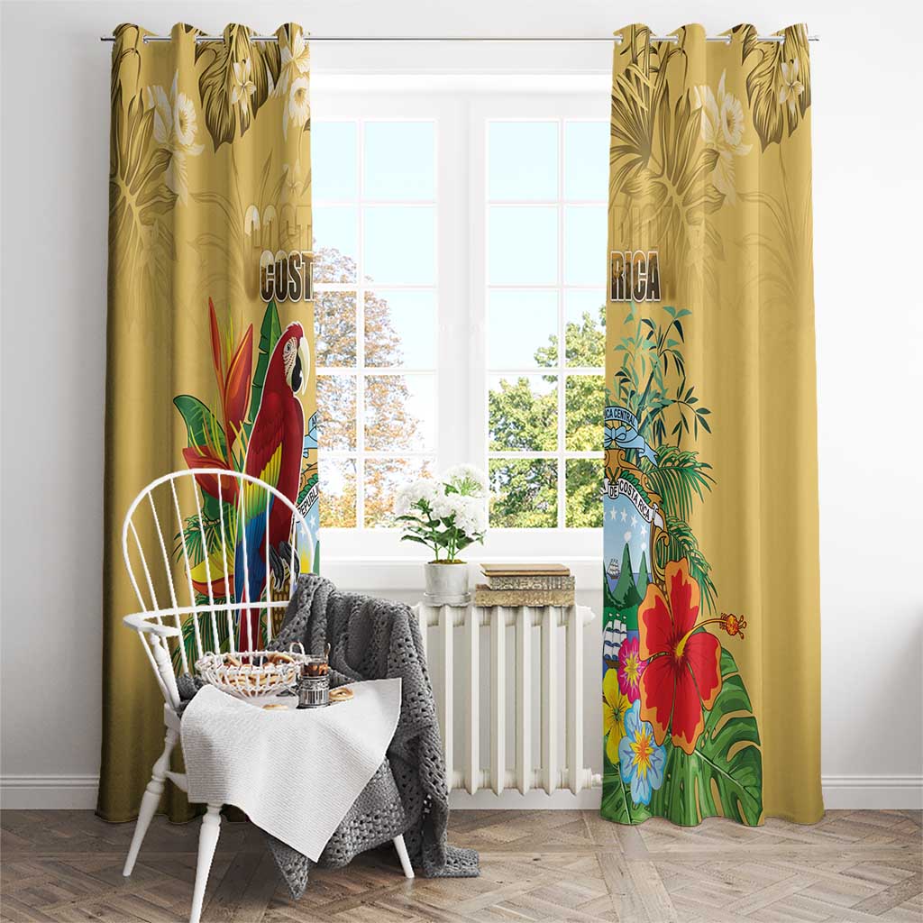 Costa Rica Independence Day Window Curtain Scarlet Macaw Parrot Tropical Flowers - Wonder Print Shop