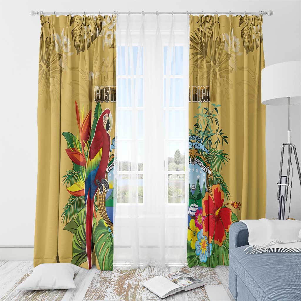 Costa Rica Independence Day Window Curtain Scarlet Macaw Parrot Tropical Flowers - Wonder Print Shop