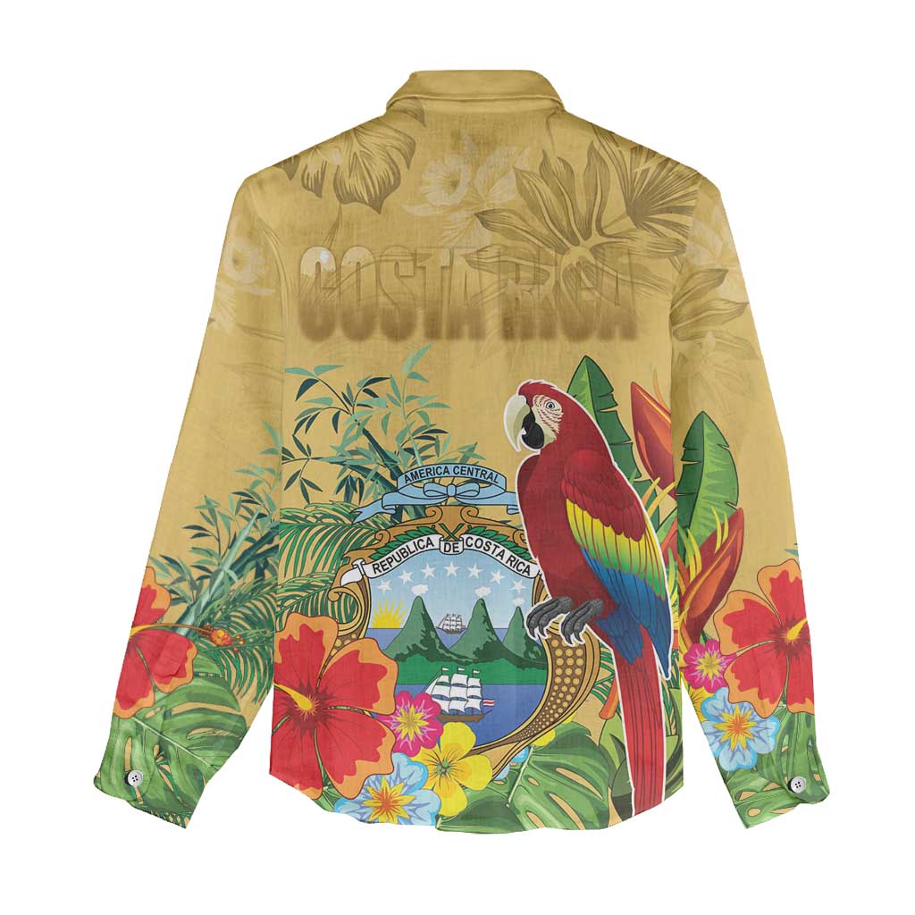 Costa Rica Independence Day Women Casual Shirt Scarlet Macaw Parrot Tropical Flowers - Wonder Print Shop