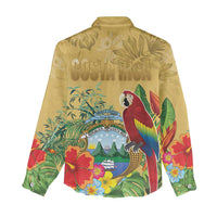 Costa Rica Independence Day Women Casual Shirt Scarlet Macaw Parrot Tropical Flowers - Wonder Print Shop