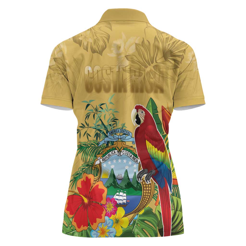 Costa Rica Independence Day Women Polo Shirt Scarlet Macaw Parrot Tropical Flowers - Wonder Print Shop