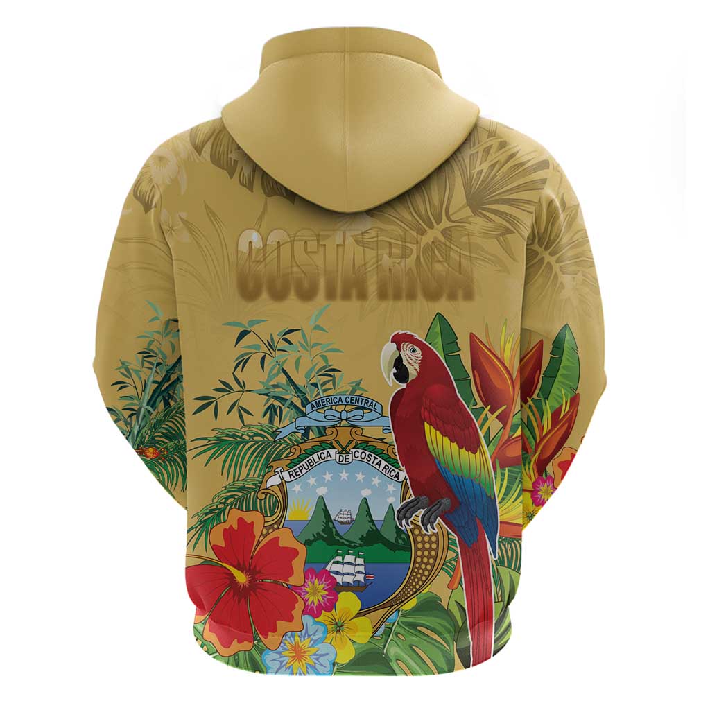 Costa Rica Independence Day Zip Hoodie Scarlet Macaw Parrot Tropical Flowers - Wonder Print Shop