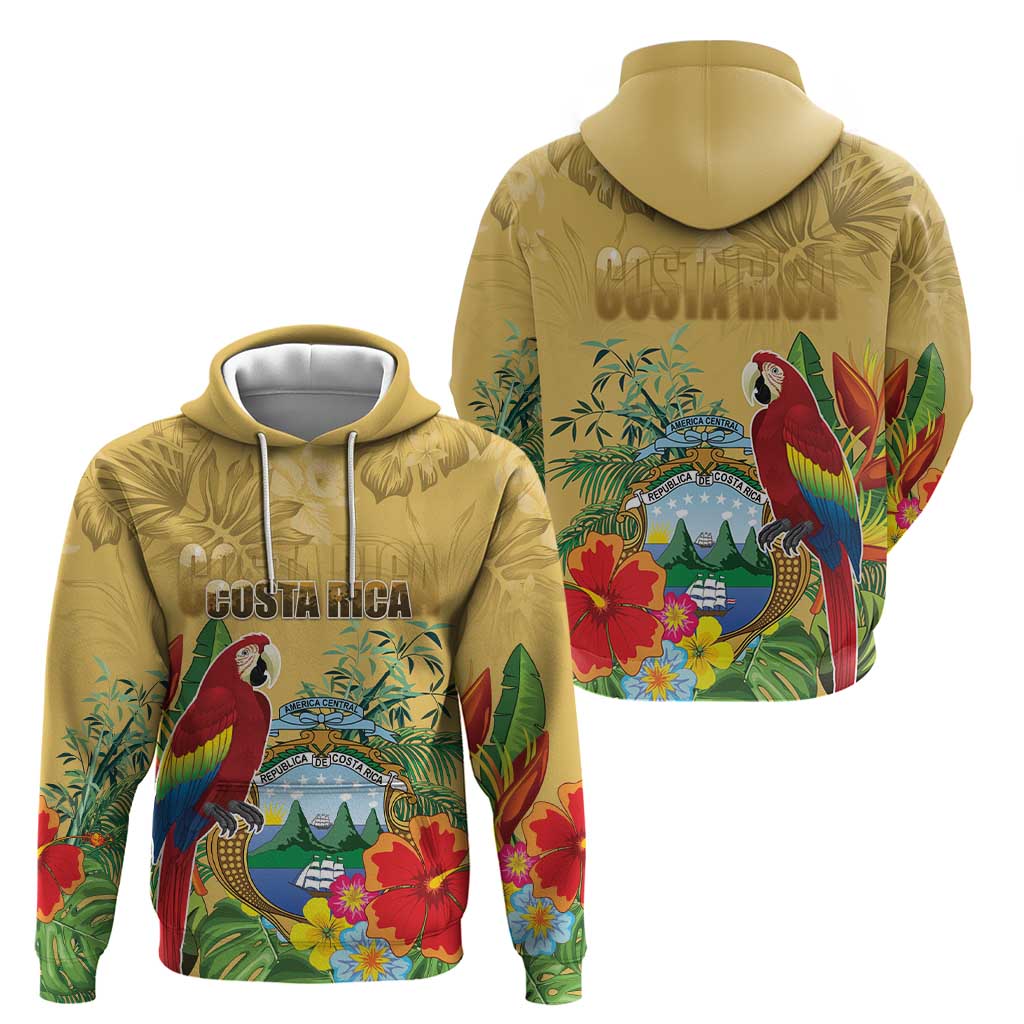 Costa Rica Independence Day Zip Hoodie Scarlet Macaw Parrot Tropical Flowers - Wonder Print Shop
