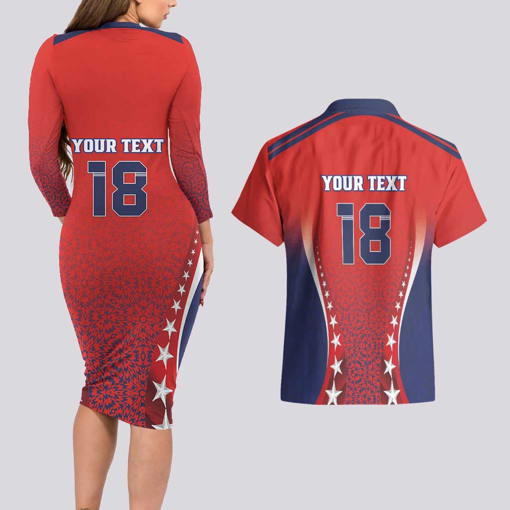Custom Costa Rica Football Couples Matching Long Sleeve Bodycon Dress and Hawaiian Shirt Los Ticos Sporty Style - Wonder Print Shop