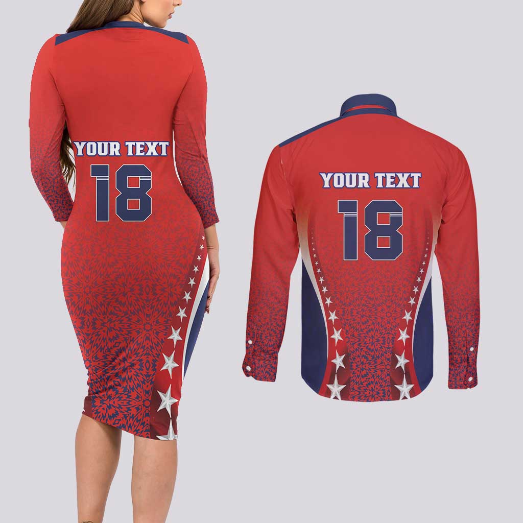 Custom Costa Rica Football Couples Matching Long Sleeve Bodycon Dress and Long Sleeve Button Shirt Los Ticos Sporty Style - Wonder Print Shop