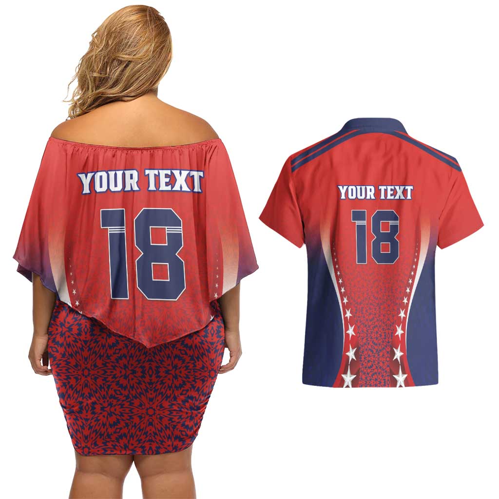 Custom Costa Rica Football Couples Matching Off Shoulder Short Dress and Hawaiian Shirt Los Ticos Sporty Style - Wonder Print Shop