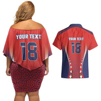 Custom Costa Rica Football Couples Matching Off Shoulder Short Dress and Hawaiian Shirt Los Ticos Sporty Style - Wonder Print Shop