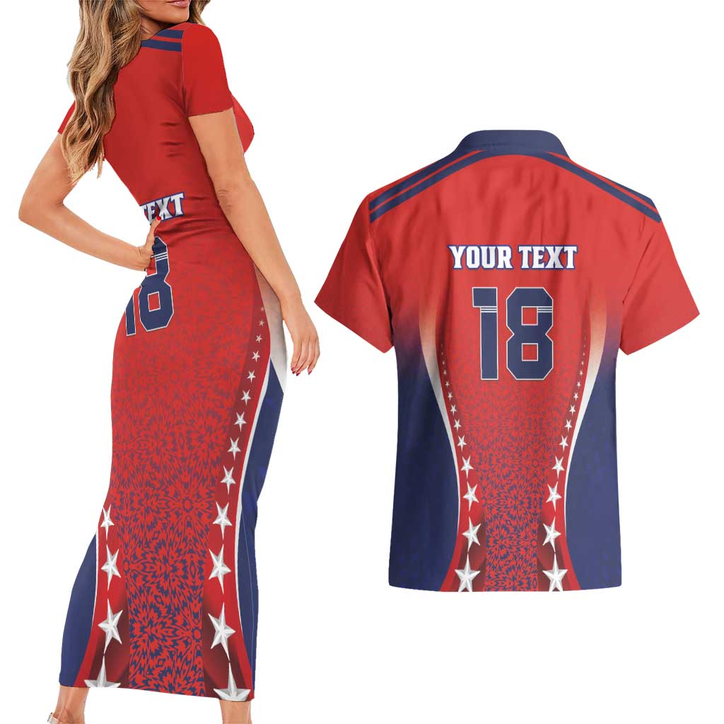 Custom Costa Rica Football Couples Matching Short Sleeve Bodycon Dress and Hawaiian Shirt Los Ticos Sporty Style - Wonder Print Shop