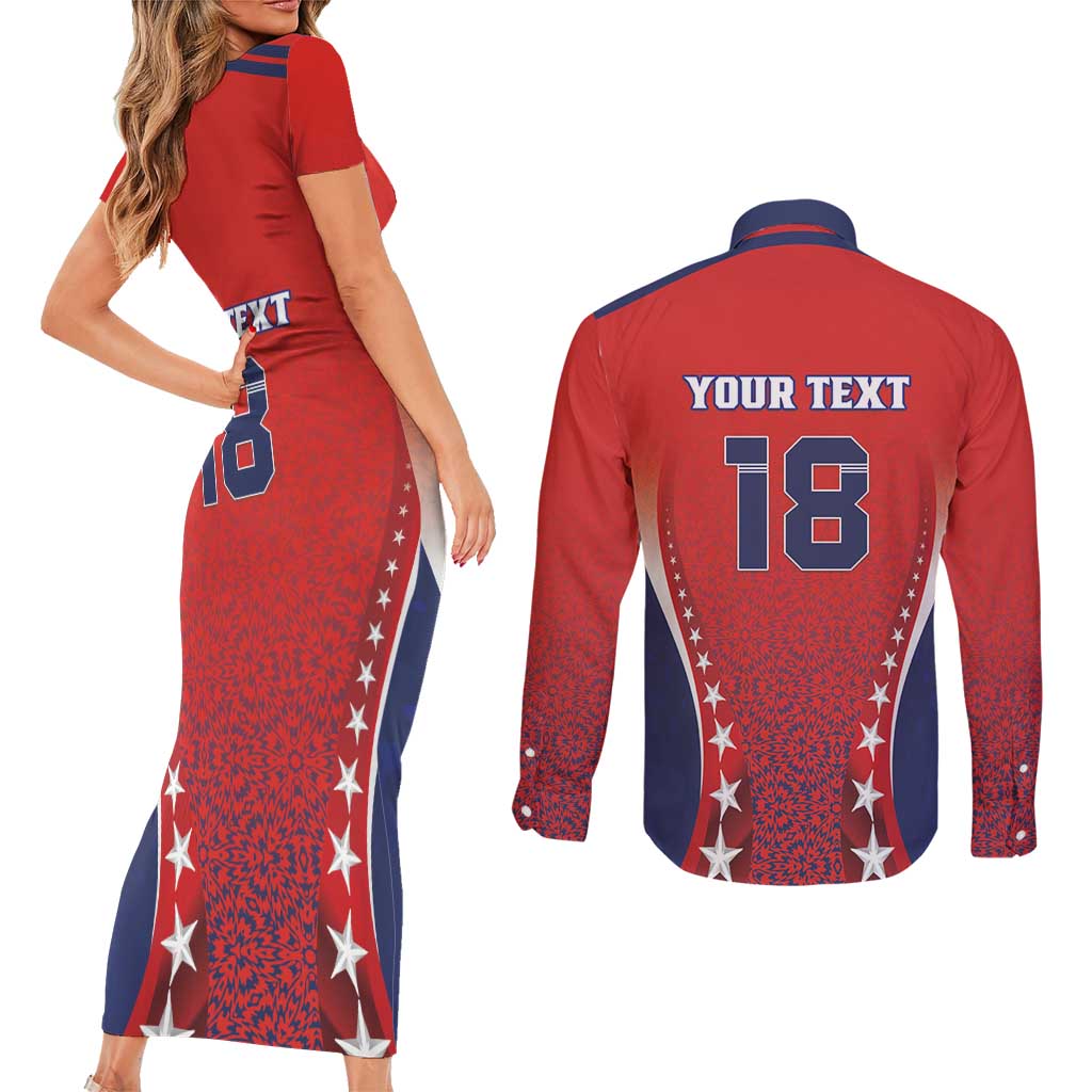 Custom Costa Rica Football Couples Matching Short Sleeve Bodycon Dress and Long Sleeve Button Shirt Los Ticos Sporty Style - Wonder Print Shop