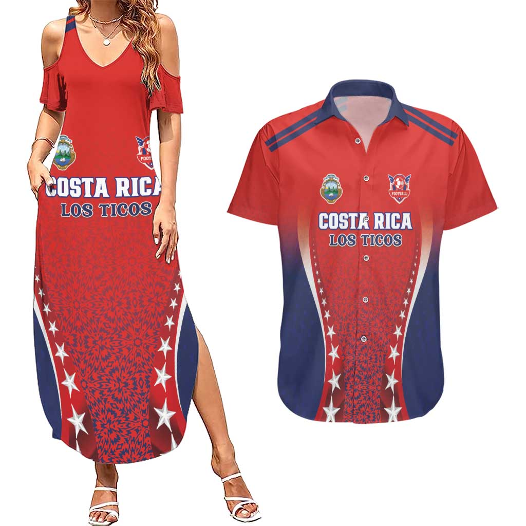 Custom Costa Rica Football Couples Matching Summer Maxi Dress and Hawaiian Shirt Los Ticos Sporty Style - Wonder Print Shop