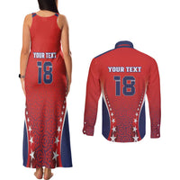 Custom Costa Rica Football Couples Matching Tank Maxi Dress and Long Sleeve Button Shirt Los Ticos Sporty Style - Wonder Print Shop