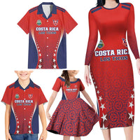 Custom Costa Rica Football Family Matching Long Sleeve Bodycon Dress and Hawaiian Shirt Los Ticos Sporty Style - Wonder Print Shop