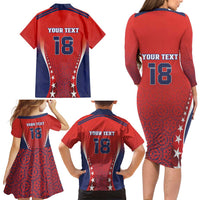 Custom Costa Rica Football Family Matching Long Sleeve Bodycon Dress and Hawaiian Shirt Los Ticos Sporty Style - Wonder Print Shop