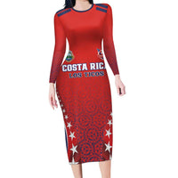 Custom Costa Rica Football Family Matching Long Sleeve Bodycon Dress and Hawaiian Shirt Los Ticos Sporty Style - Wonder Print Shop