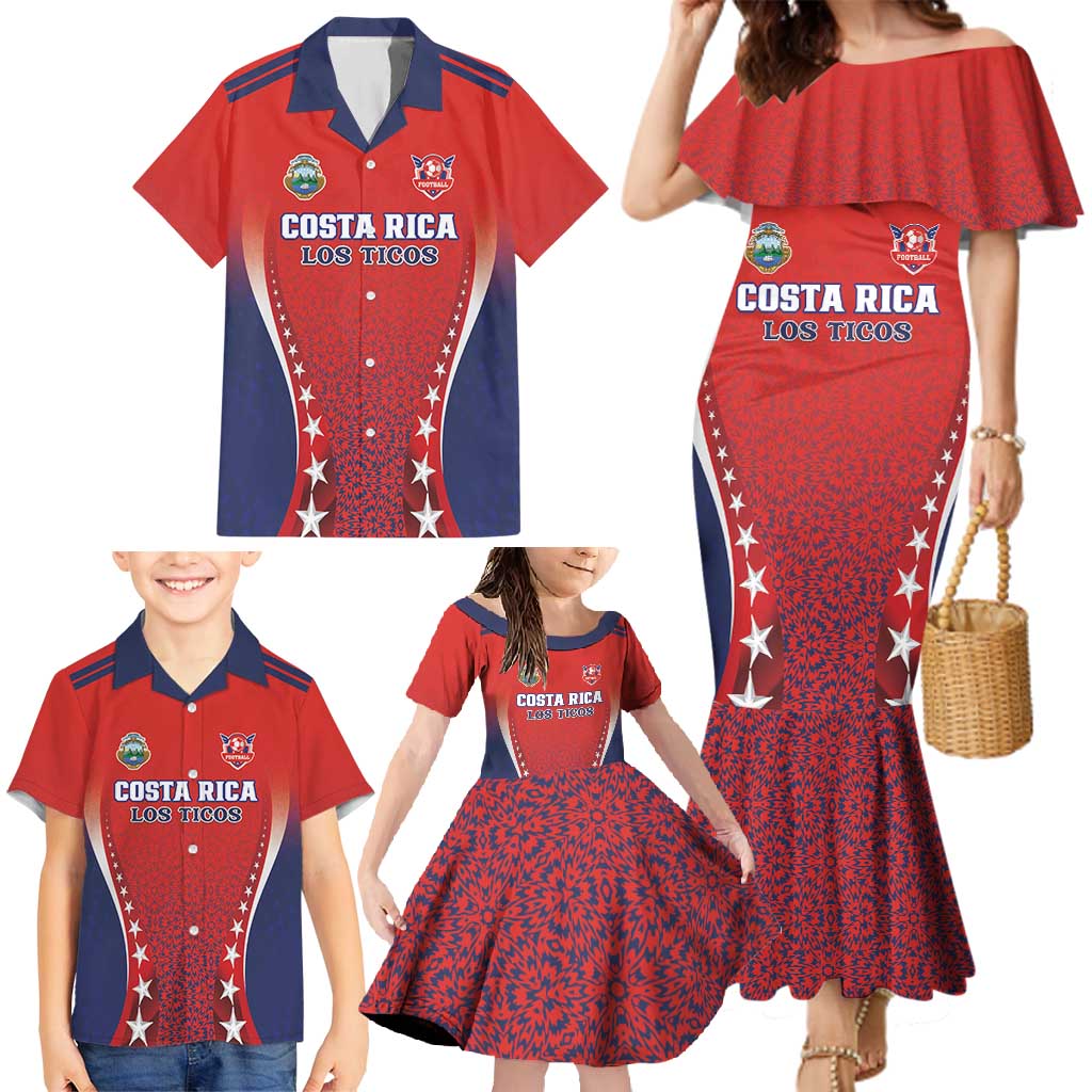 Custom Costa Rica Football Family Matching Mermaid Dress and Hawaiian Shirt Los Ticos Sporty Style - Wonder Print Shop