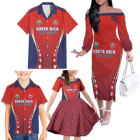 Custom Costa Rica Football Family Matching Off The Shoulder Long Sleeve Dress and Hawaiian Shirt Los Ticos Sporty Style - Wonder Print Shop
