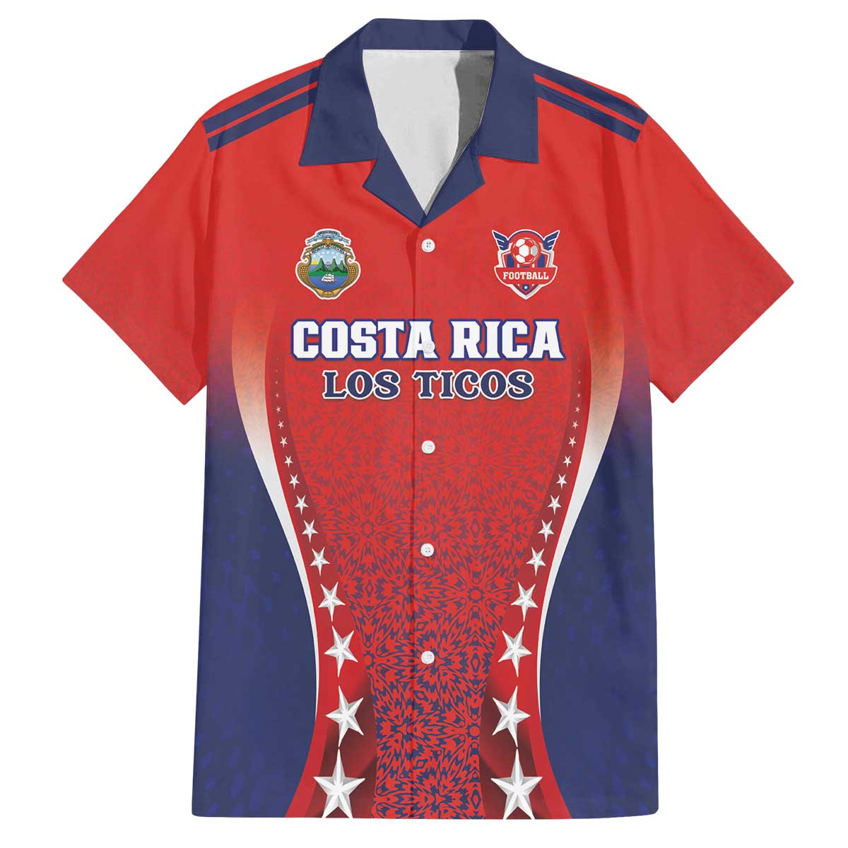 Custom Costa Rica Football Family Matching Off The Shoulder Long Sleeve Dress and Hawaiian Shirt Los Ticos Sporty Style - Wonder Print Shop
