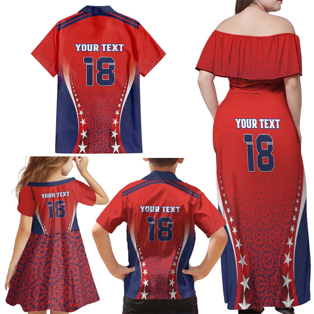 Custom Costa Rica Football Family Matching Off Shoulder Maxi Dress and Hawaiian Shirt Los Ticos Sporty Style - Wonder Print Shop
