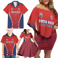 Custom Costa Rica Football Family Matching Off Shoulder Short Dress and Hawaiian Shirt Los Ticos Sporty Style - Wonder Print Shop