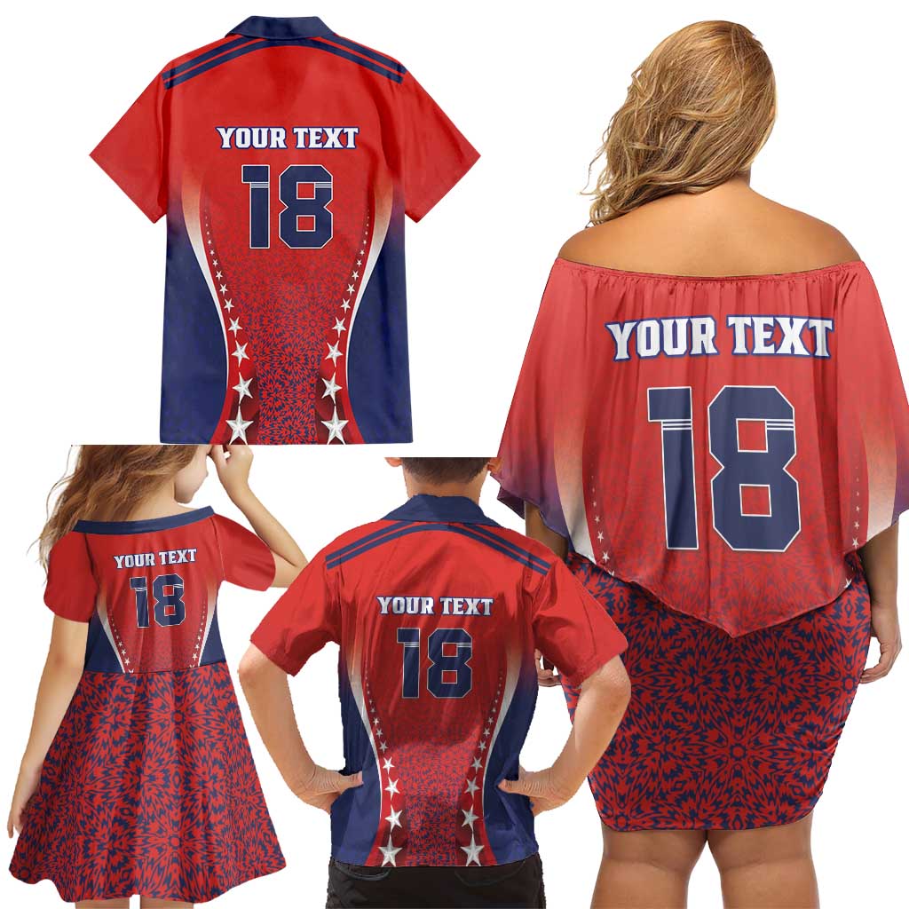 Custom Costa Rica Football Family Matching Off Shoulder Short Dress and Hawaiian Shirt Los Ticos Sporty Style - Wonder Print Shop