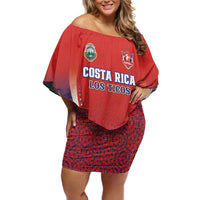Custom Costa Rica Football Family Matching Off Shoulder Short Dress and Hawaiian Shirt Los Ticos Sporty Style - Wonder Print Shop