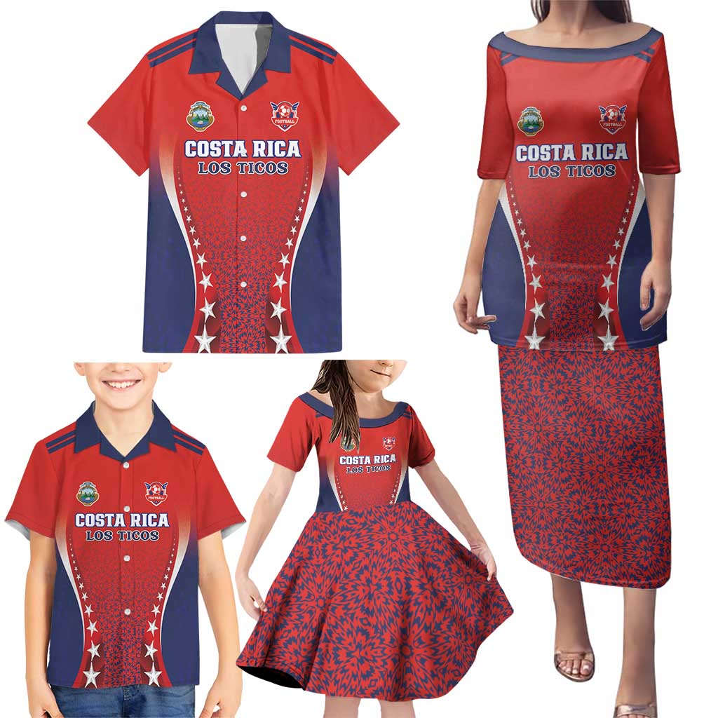 Custom Costa Rica Football Family Matching Puletasi and Hawaiian Shirt Los Ticos Sporty Style - Wonder Print Shop