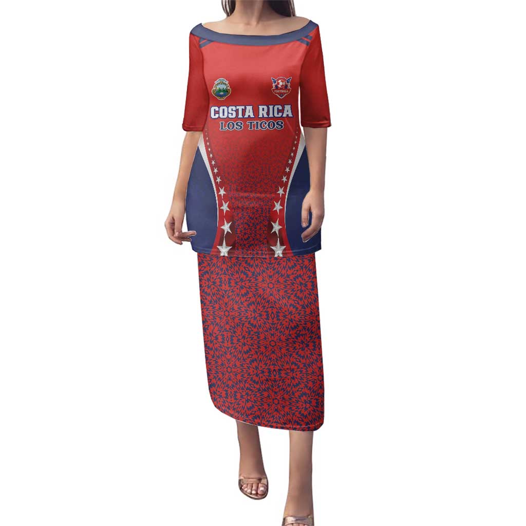 Custom Costa Rica Football Family Matching Puletasi and Hawaiian Shirt Los Ticos Sporty Style - Wonder Print Shop