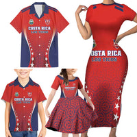 Custom Costa Rica Football Family Matching Short Sleeve Bodycon Dress and Hawaiian Shirt Los Ticos Sporty Style - Wonder Print Shop