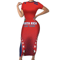 Custom Costa Rica Football Family Matching Short Sleeve Bodycon Dress and Hawaiian Shirt Los Ticos Sporty Style - Wonder Print Shop