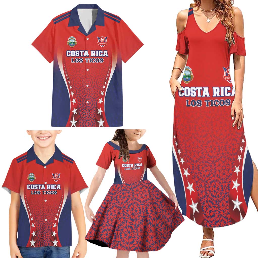 Custom Costa Rica Football Family Matching Summer Maxi Dress and Hawaiian Shirt Los Ticos Sporty Style - Wonder Print Shop