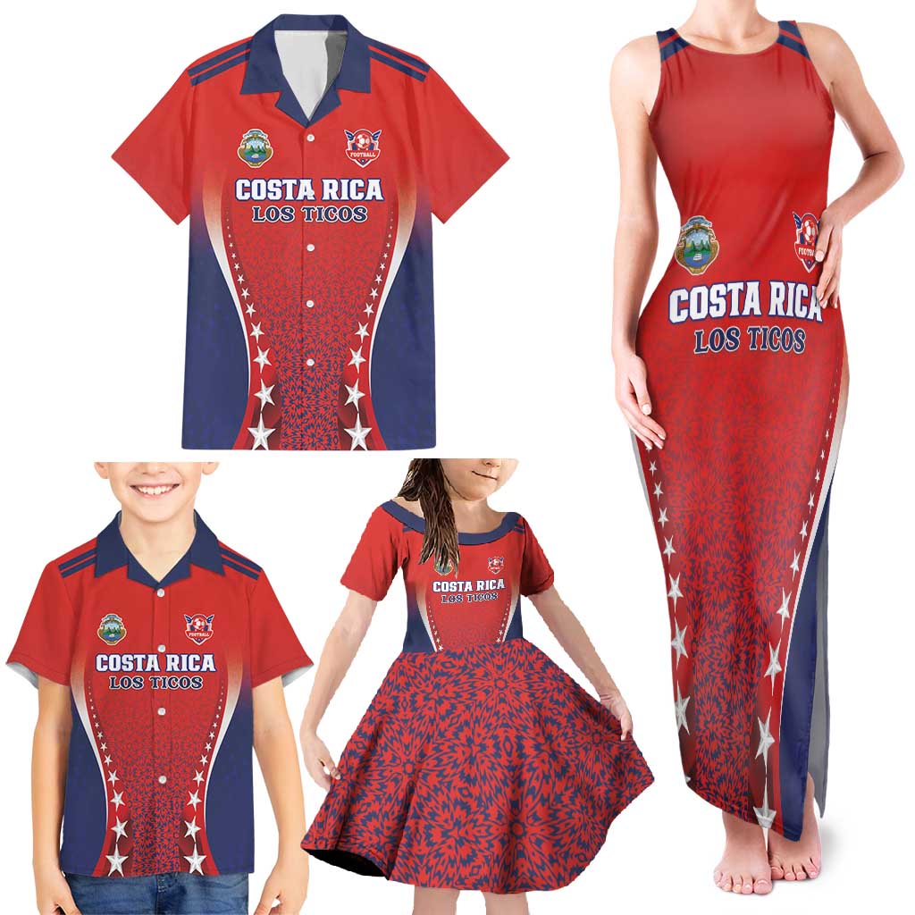 Custom Costa Rica Football Family Matching Tank Maxi Dress and Hawaiian Shirt Los Ticos Sporty Style - Wonder Print Shop