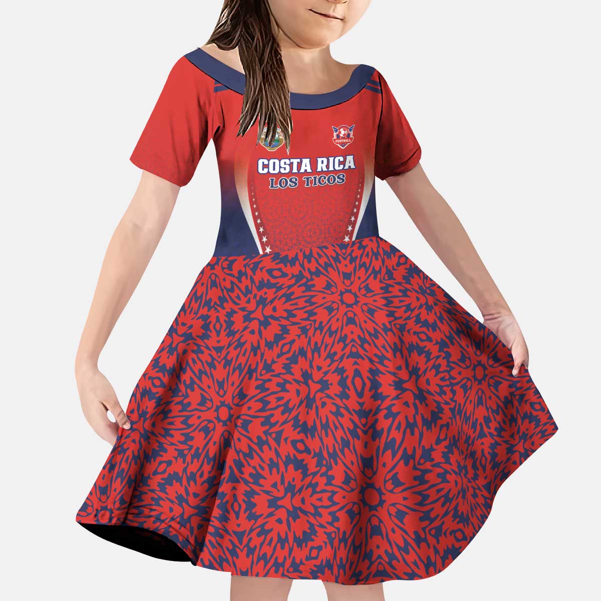 Custom Costa Rica Football Kid Short Sleeve Dress Los Ticos Sporty Style - Wonder Print Shop