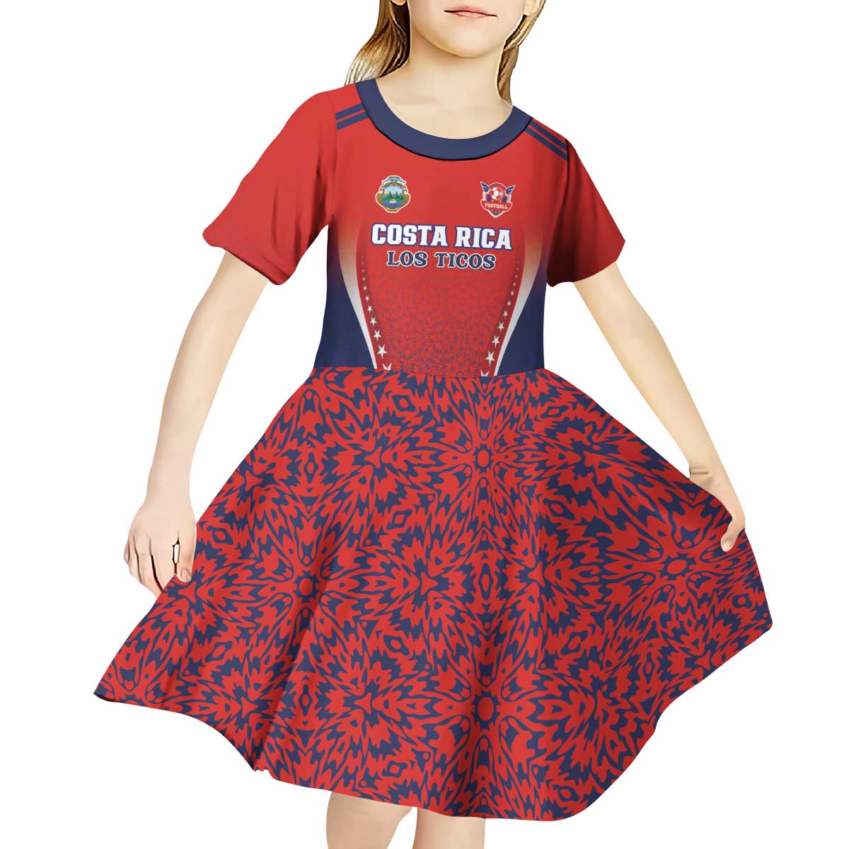 Custom Costa Rica Football Kid Short Sleeve Dress Los Ticos Sporty Style - Wonder Print Shop