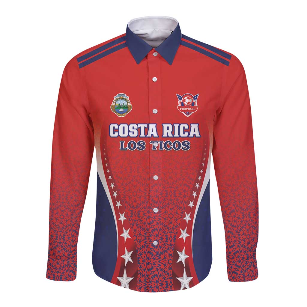 Custom Costa Rica Football Long Sleeve Button Shirt Los Ticos Sporty Style - Wonder Print Shop