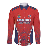 Custom Costa Rica Football Long Sleeve Button Shirt Los Ticos Sporty Style - Wonder Print Shop