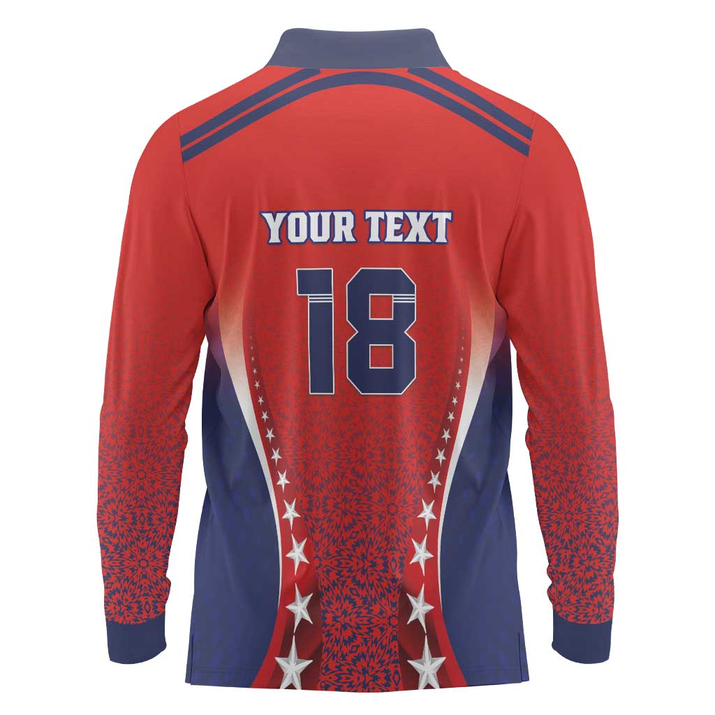 Custom Costa Rica Football Long Sleeve Polo Shirt Los Ticos Sporty Style - Wonder Print Shop